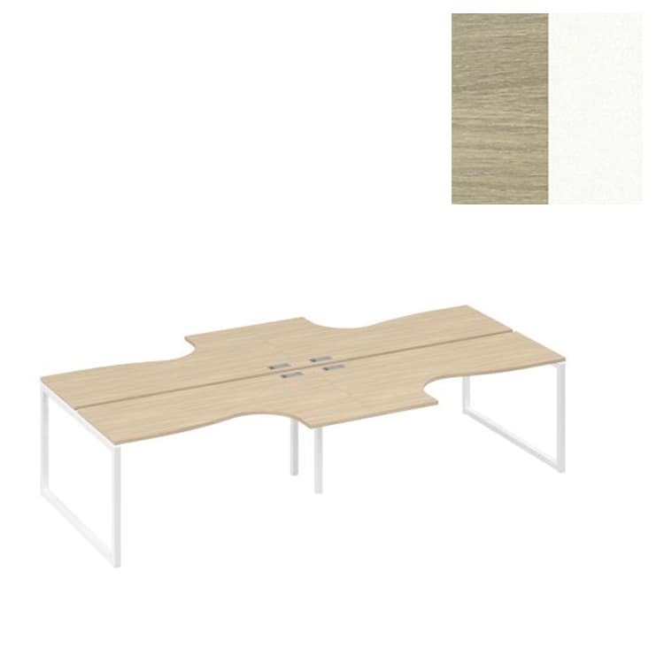 Рабочая станция Юнитекс А4 столы (4х160) Классика каркас QUATTRO А4 Б4 182-2 ДК (320x184x75) дуб скандинавский/металлокаркас белый